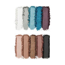 Close-up of e.l.f. Perfect 10 Eyeshadow Palette showing blue and purple shades