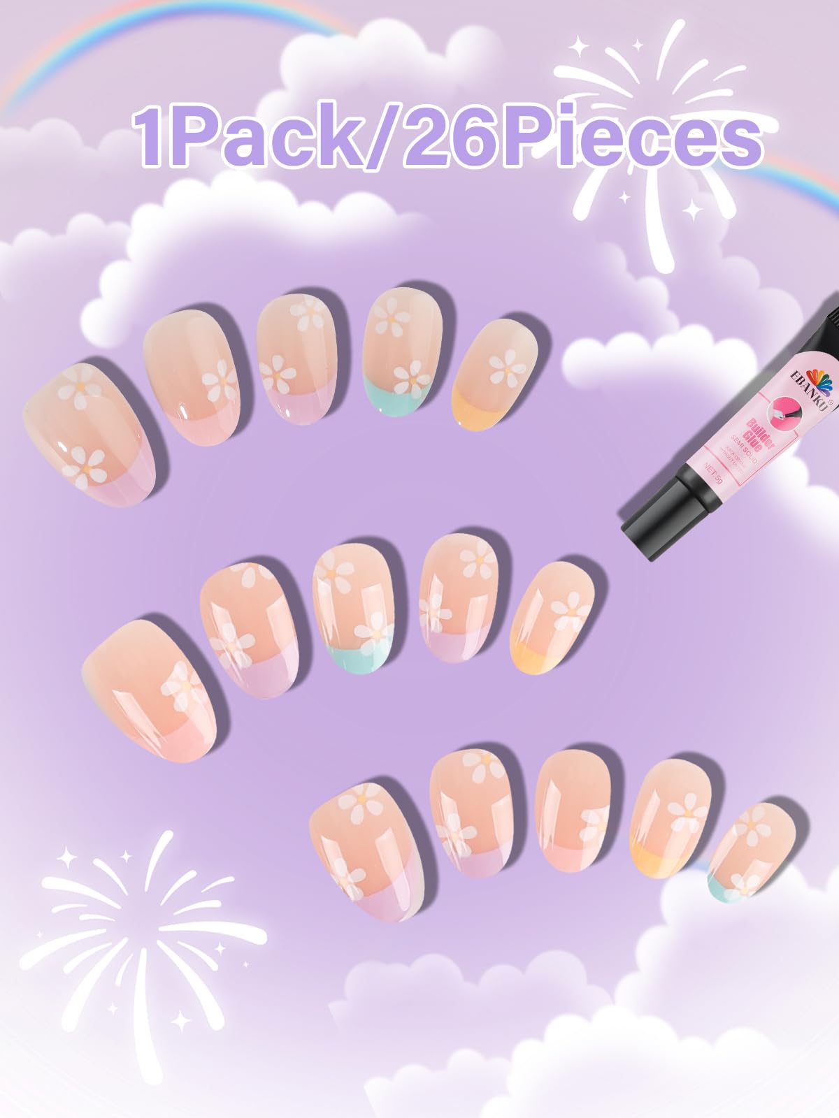 Close-up of EBANKU Kids Press on Nails showcasing vibrant colours