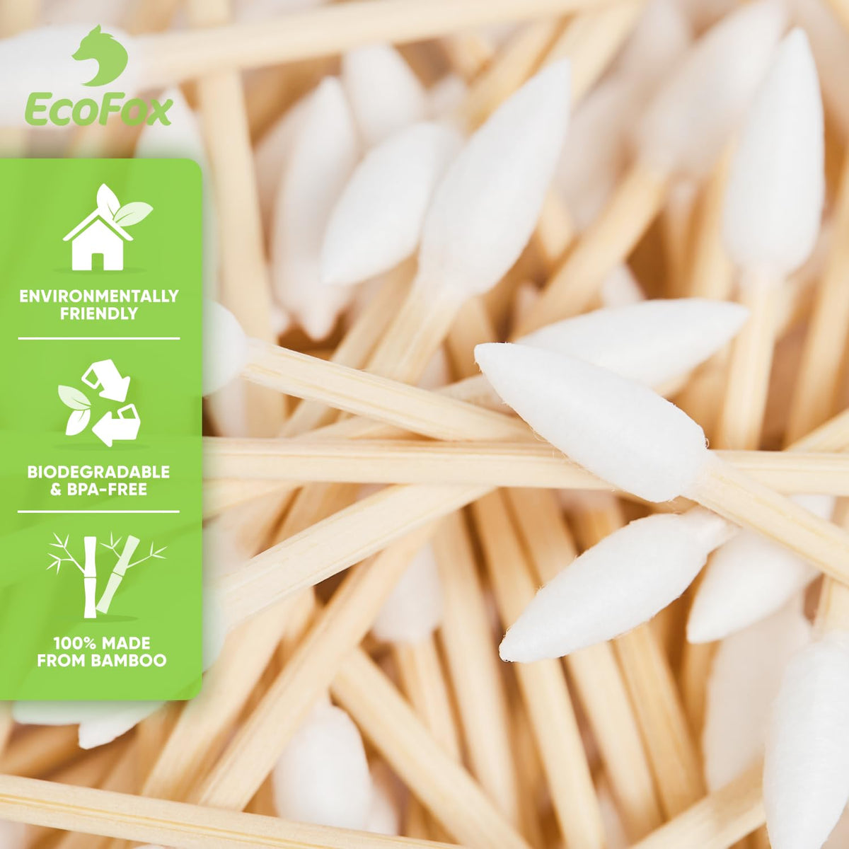 Close-up of EcoFox Bamboo Cotton Swab tips