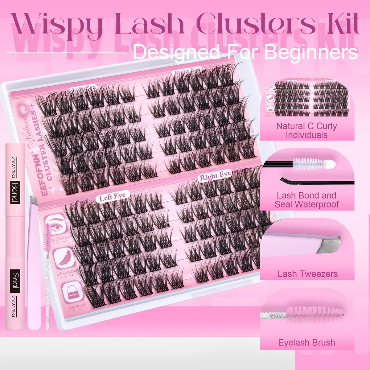 Close-up of Eefofnn Lash Clusters showing individual lashes