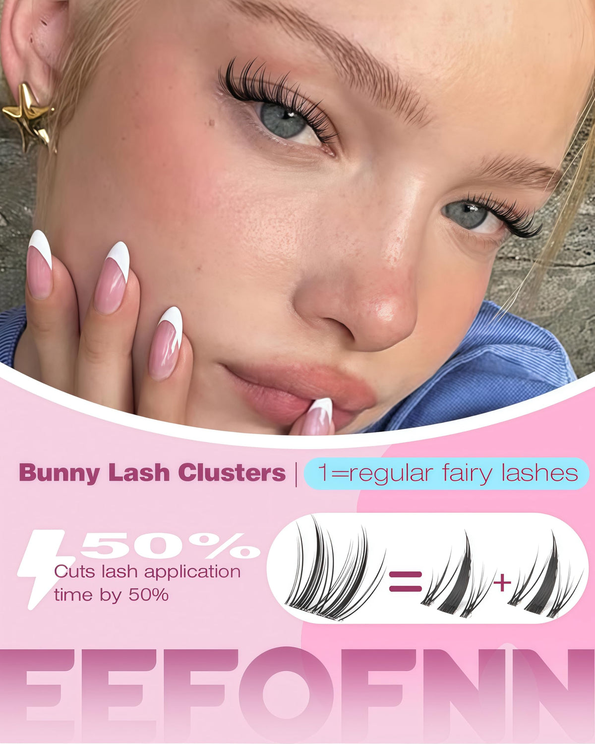 Close-up of Eefofnn wispy eyelash clusters in packaging