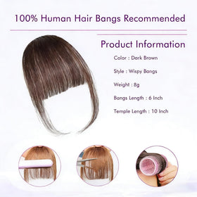Close-up of ELEFOCUS Clip in Bangs dark brown clip