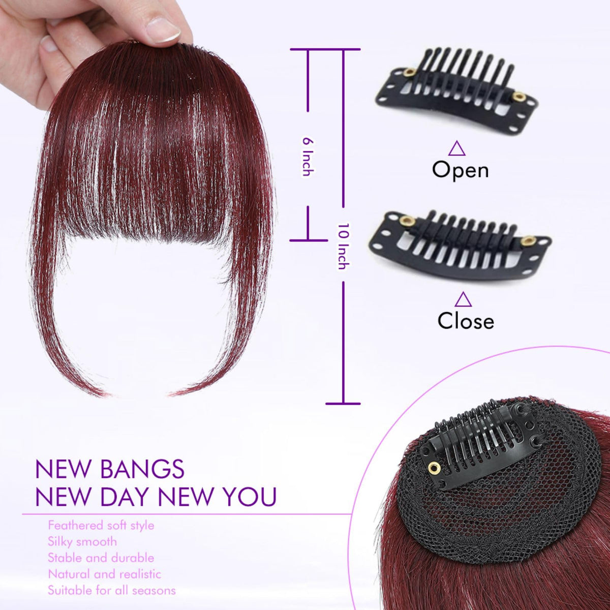 Close-up of ELEFOCUS Clip in Bangs showing clip