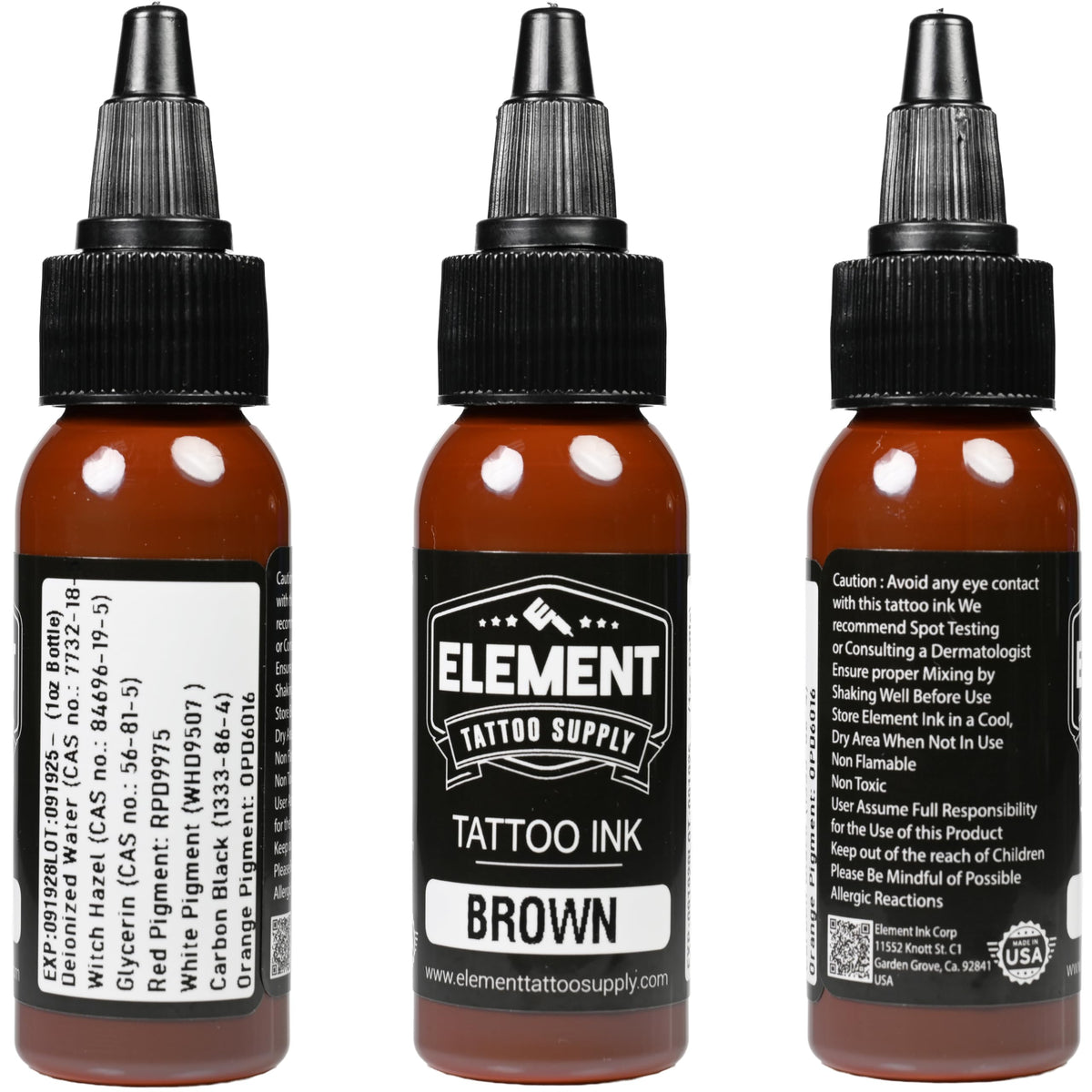 Close-up of Element Brown Tattoo Ink application