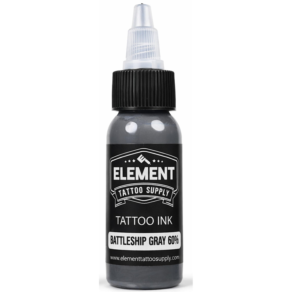 Close-up of Element Tattoo Supply Battleship Gray Ink Dark shade bottle