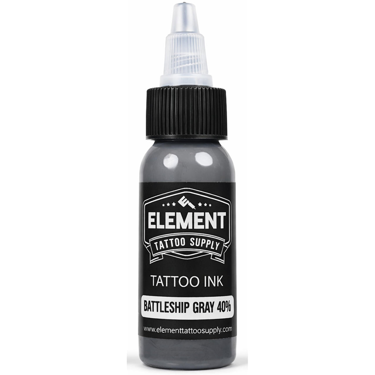 Close-up of Element Tattoo Supply Battleship Gray Ink Medium Dark shade bottle