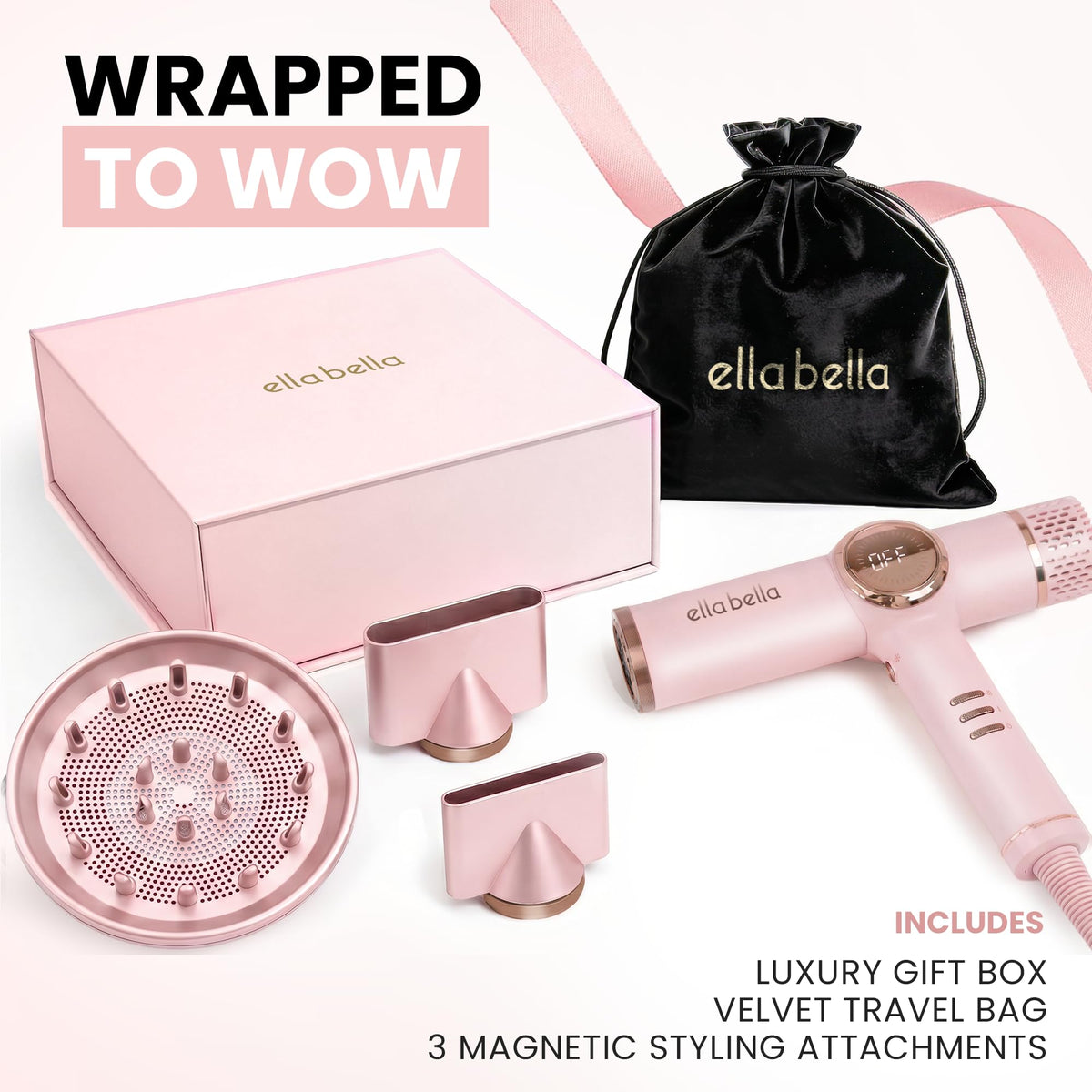 Close-up of ELLA BELLA Ionic Hair Dryer buttons and controls