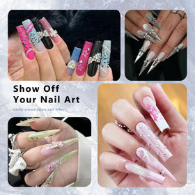 Close-up of ELLEWIN No C Curve Clear Nail Tips showing size labels