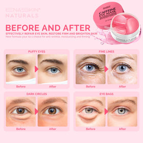 Close-up of Enaskin Naturals Caffeine Under Eye Patches packaging