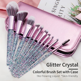 Close-up of ENZO K glittery handle makeup brushes