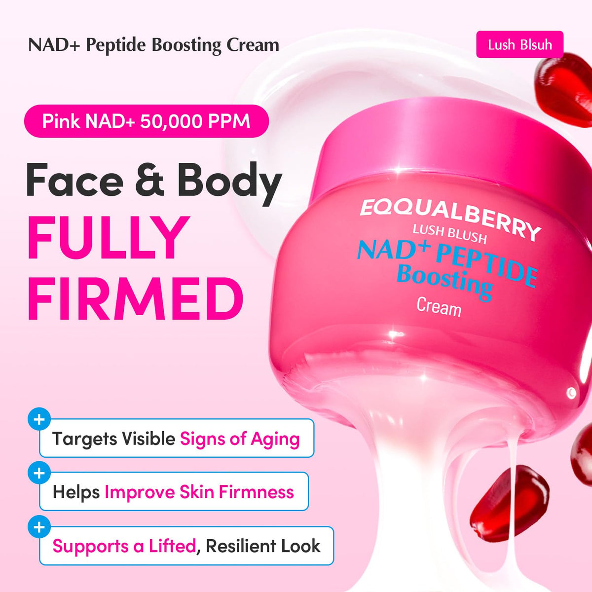 Close-up of EQQUALBERRY NAD+ Peptide Cream texture on hand