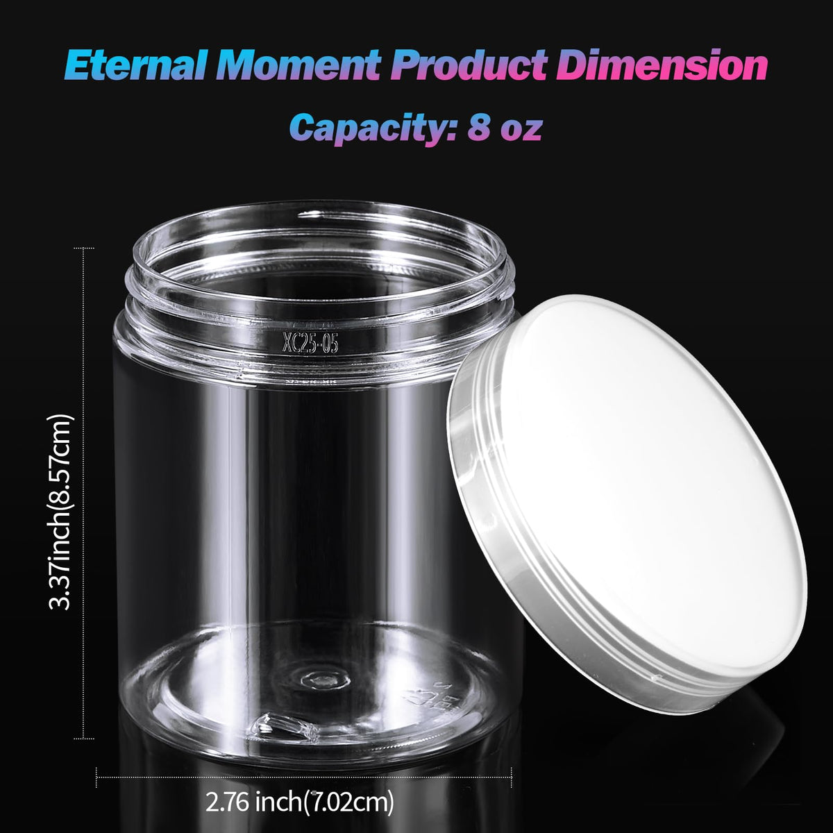 Close-up of Eternal Moment plastic jar showing lid and label