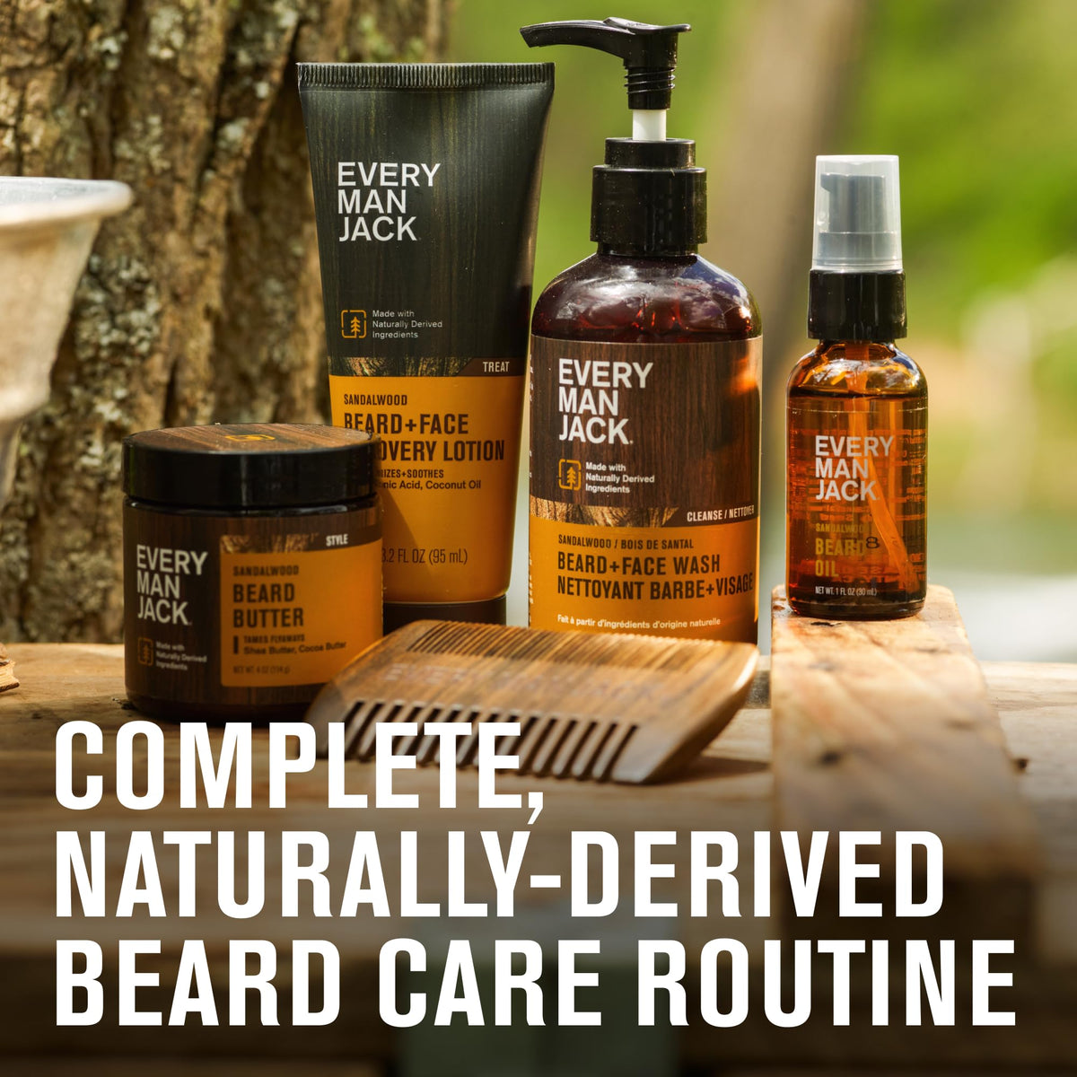 Close-up of Every Man Jack beard care products