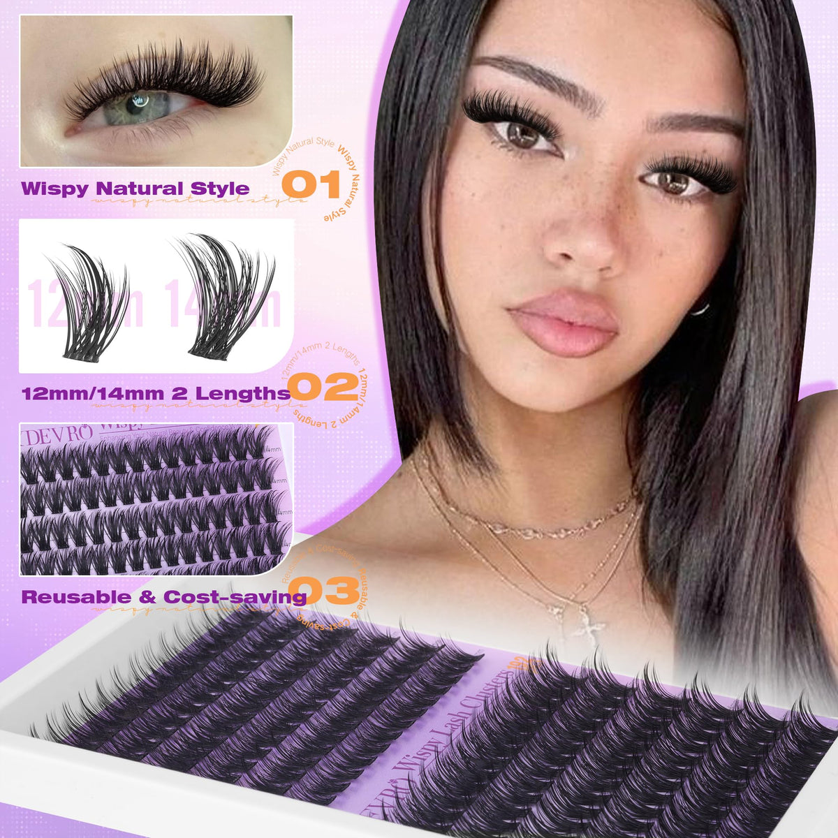 Close-up of EYDEVRO 12mm lash cluster showing soft texture