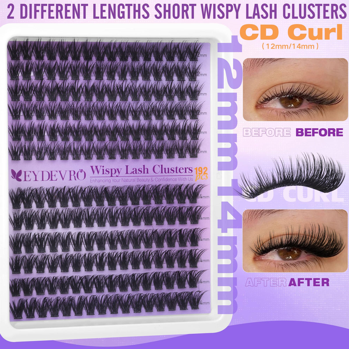 Close-up of EYDEVRO 14mm lash cluster demonstrating flexibility