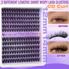 Close-up of EYDEVRO 14mm lash cluster demonstrating flexibility