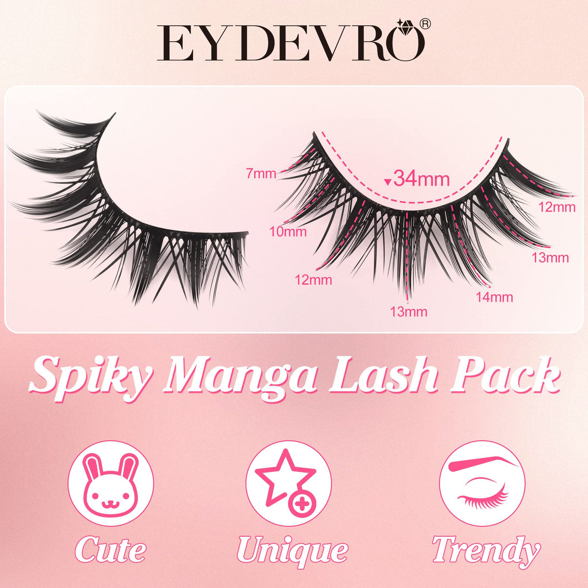 Close-up of EYDEVRO Manga Lashes showing spiky clusters