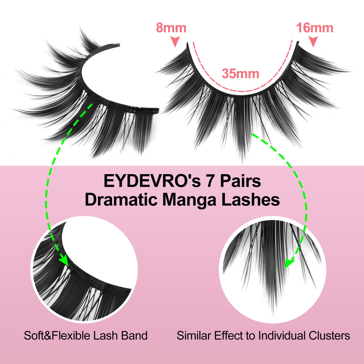 Close-up of EYDEVRO spiky false eyelashes in pink packaging