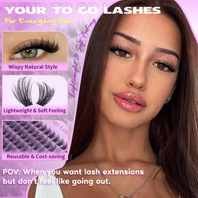 Close-up of EYDEVRO Wispy Lash Clusters showing lash lengths