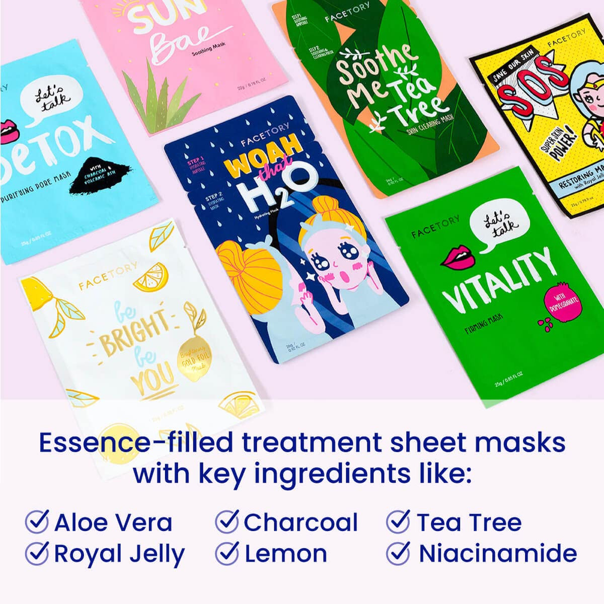 Close-up of FACETORY Korean face mask ingredients