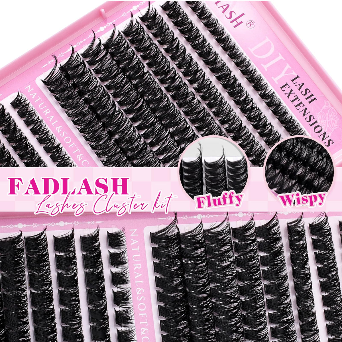 Close-up of FADLASH Lash Clusters 100D density