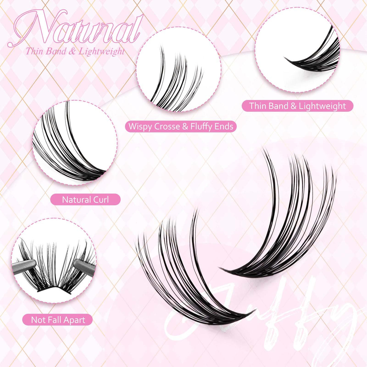 Close-up of FADLASH Lash Clusters 8-16mm D Curl