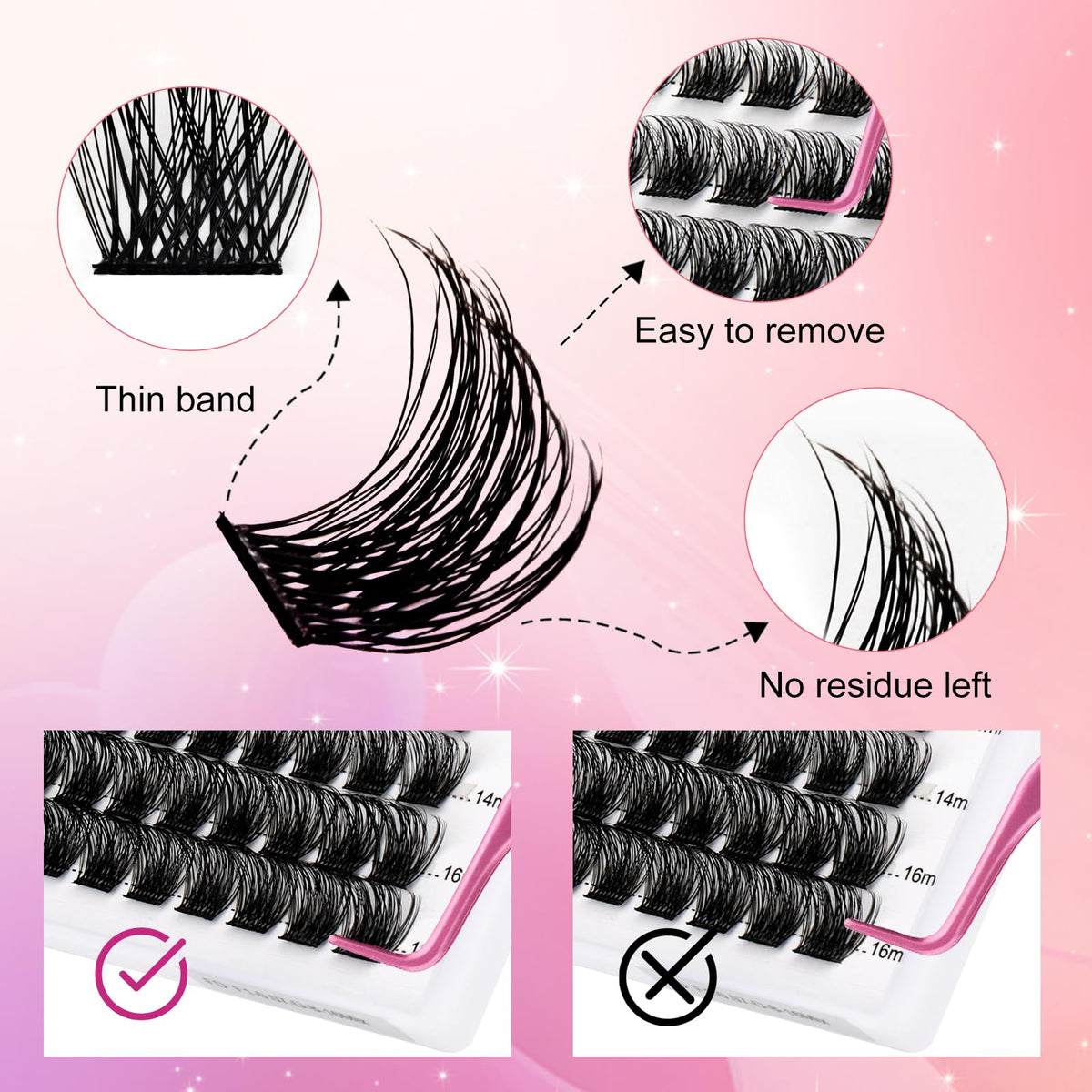Close-up of FADLASH Lash Clusters D Curl 0.07 with thin band