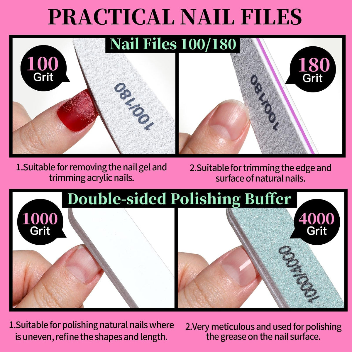 Close-up of Fandamei nail files 100/180 grit in the nail care kit