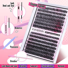 Close-up of FANXITON fluffy lash clusters in various lengths
