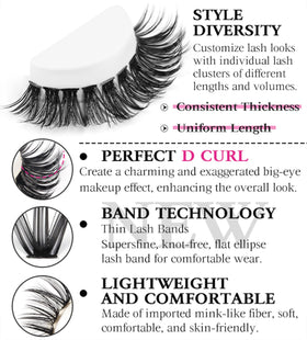 Close-up of FANXITON lash clusters in various lengths