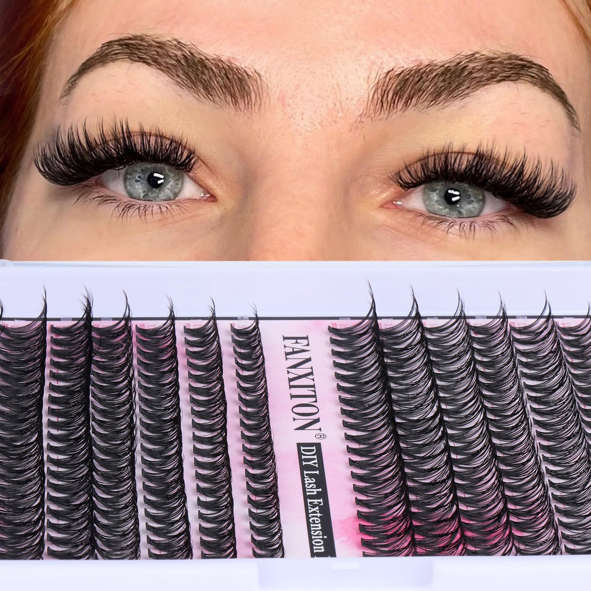 Close-up of FANXITON lash clusters in various lengths