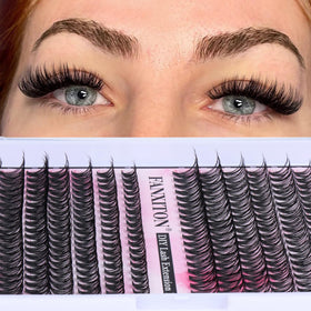Close-up of FANXITON lash clusters in various lengths