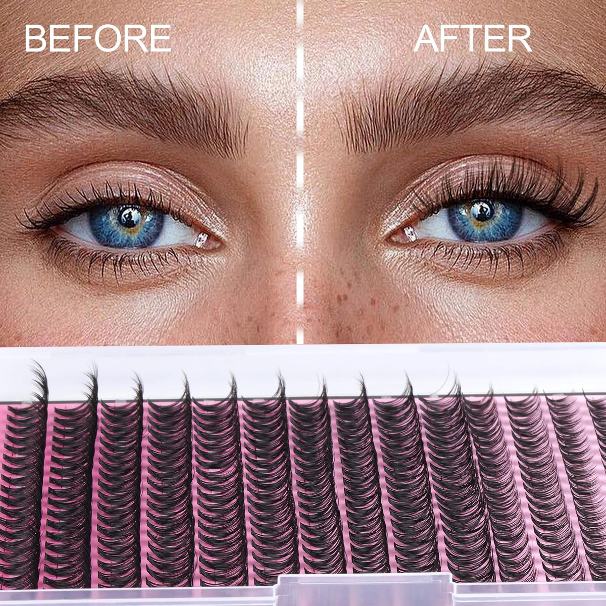 Close-up of FANXITON Lash Clusters mixed lengths