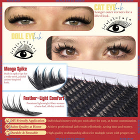 Close-up of FANXITON lash clusters on a makeup table