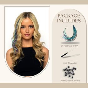 Close-up of Feather Headz Grizzly Hair Extensions with vibrant colours