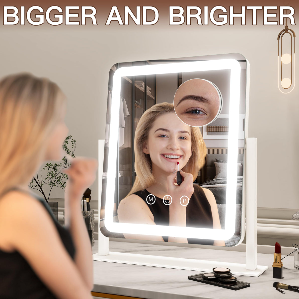 Close-up of FENNIO LED Lighted Makeup Mirror touch sensor