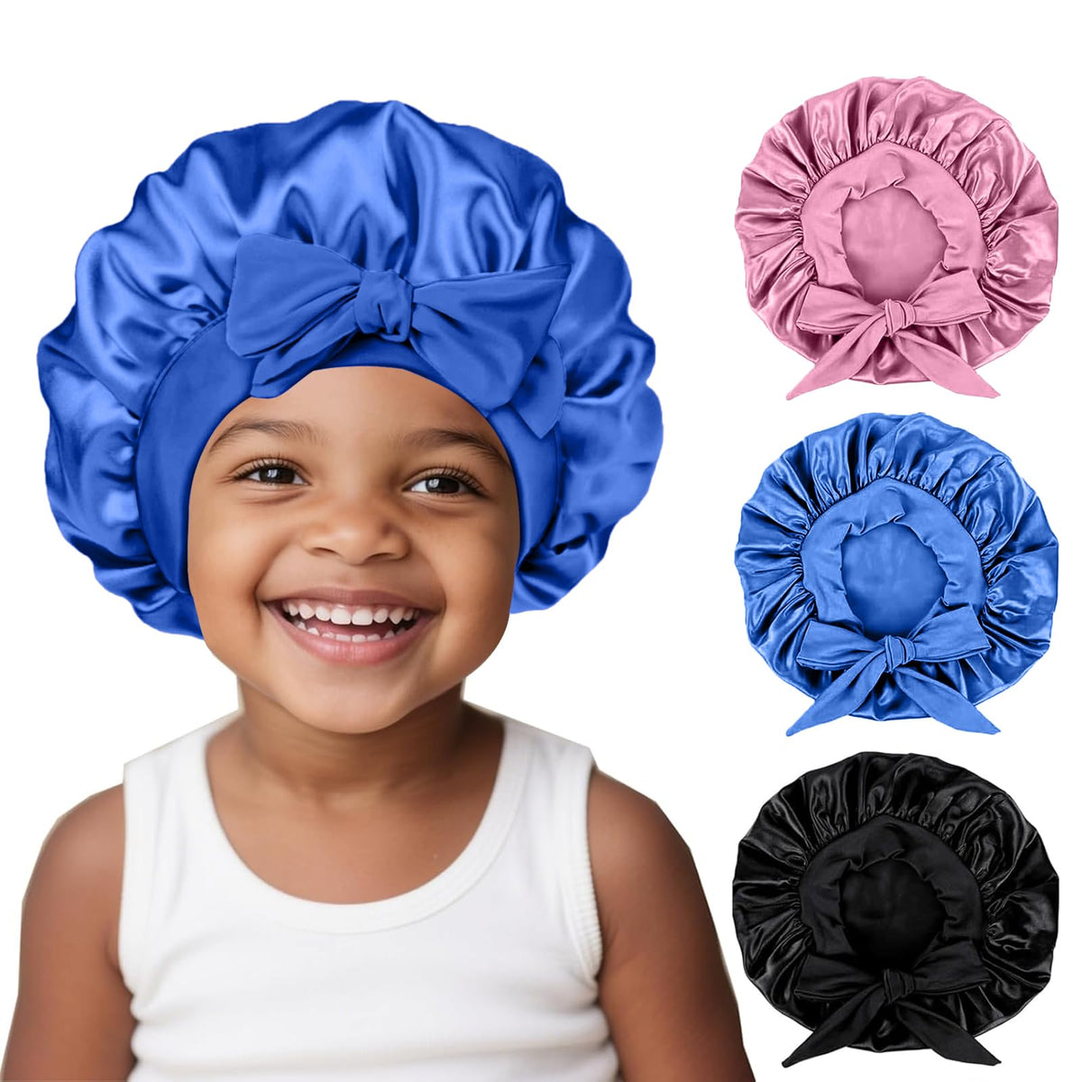 Close-up of FIRSTPELLA satin bonnet showing elastic band