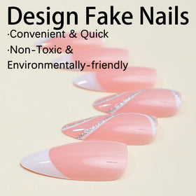 Close-up of FJSMTOPl almond-shaped press on nails