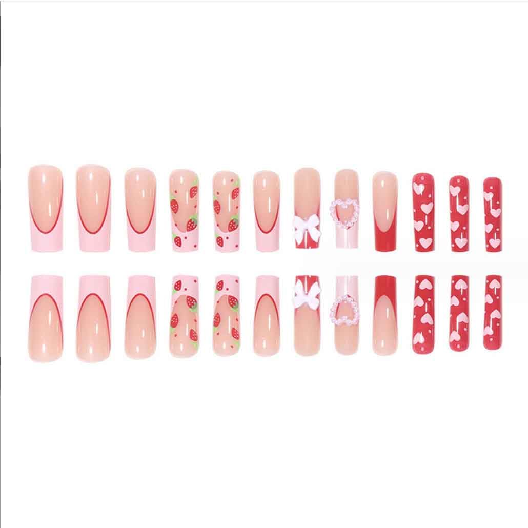 Close-up of Foccna long pink rhinestone press on nails
