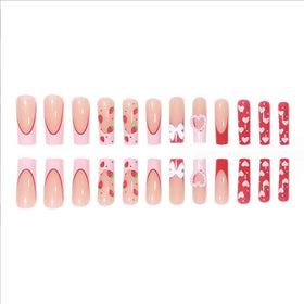 Close-up of Foccna long pink rhinestone press on nails