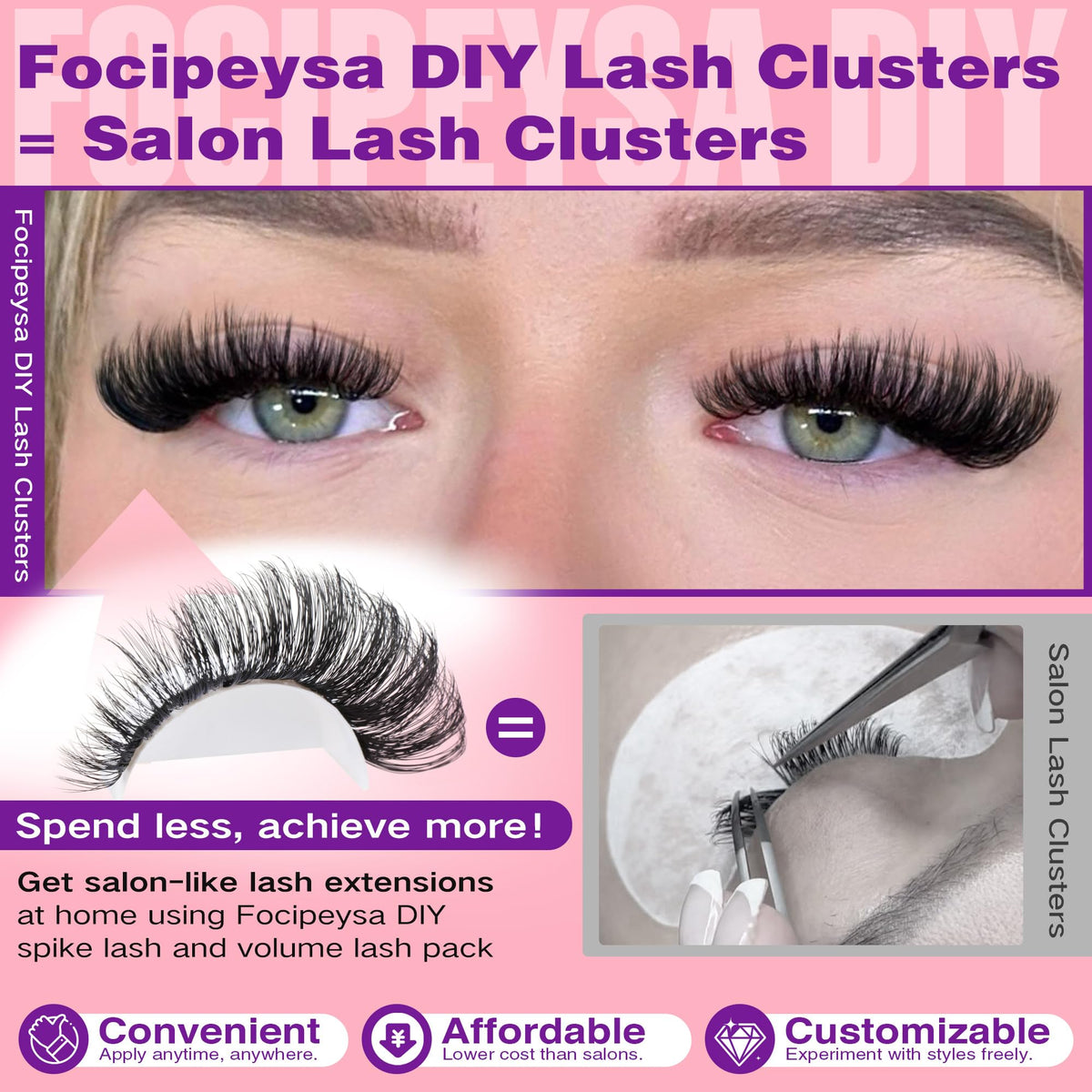 Close-up of Focipeysa Fluffy Lash Clusters showing different lash lengths