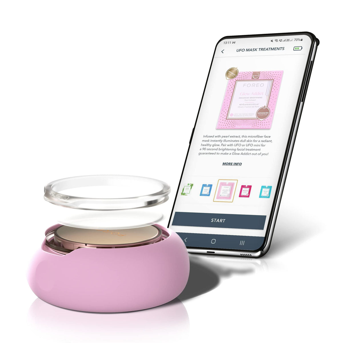 Close-up of FOREO Glow Addict Facial Mask texture and design