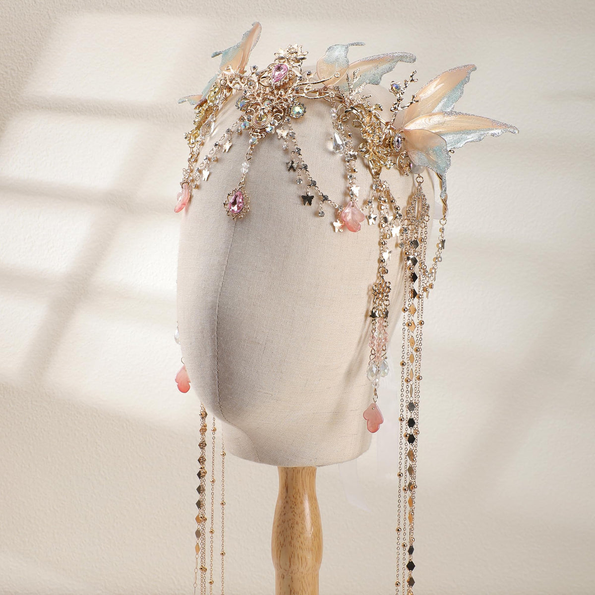 Close-up of FRESHME Fairy Crown butterfly wings and tassels