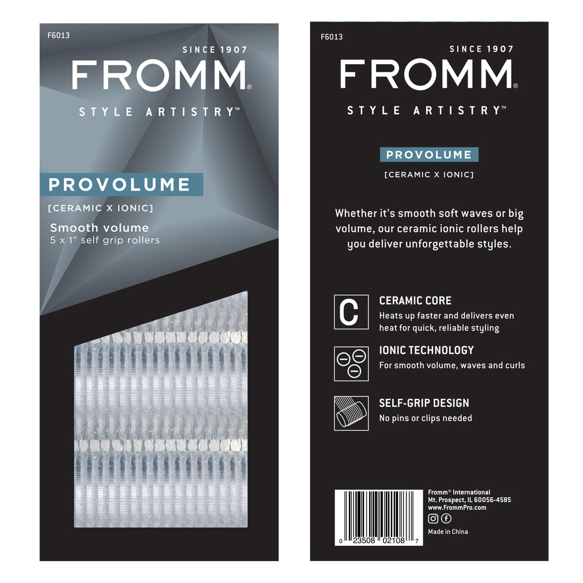 Close-up of Fromm ProVolume hair rollers showing self-grip design