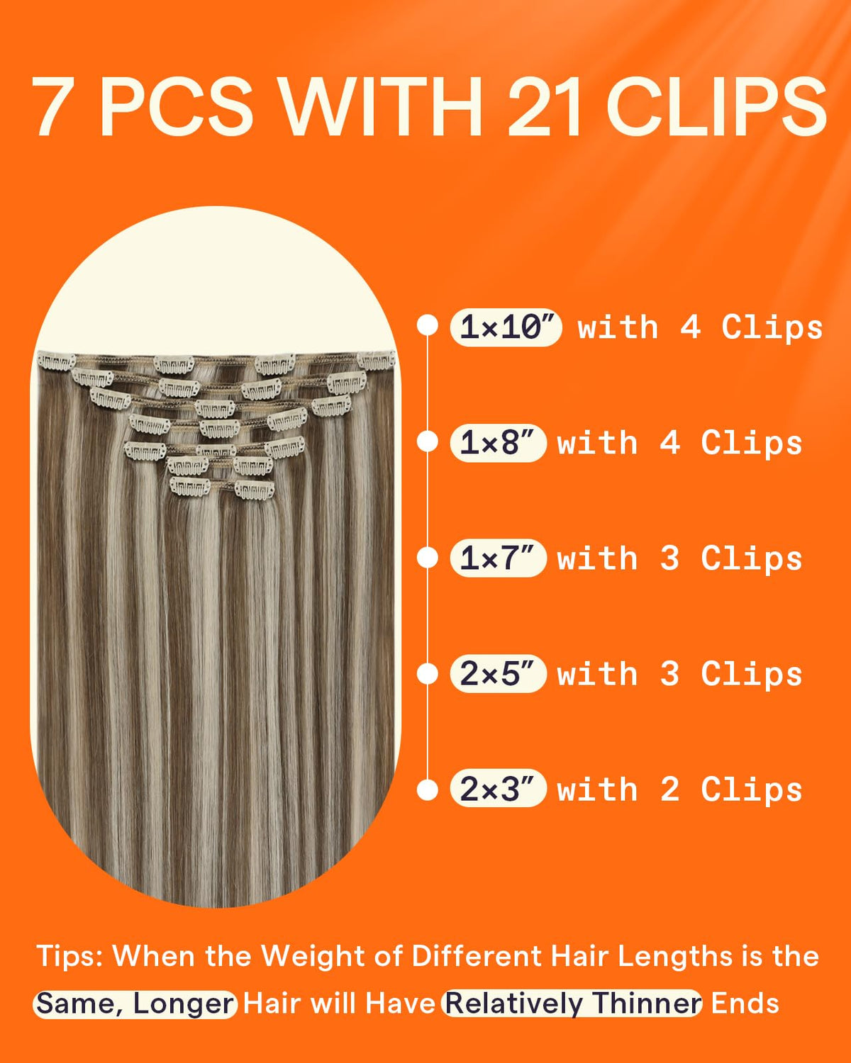 Close-up of Full Shine Brown Highlighted Clip in Hair Extensions clips