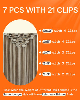 Close-up of Full Shine Brown Highlighted Clip in Hair Extensions clips