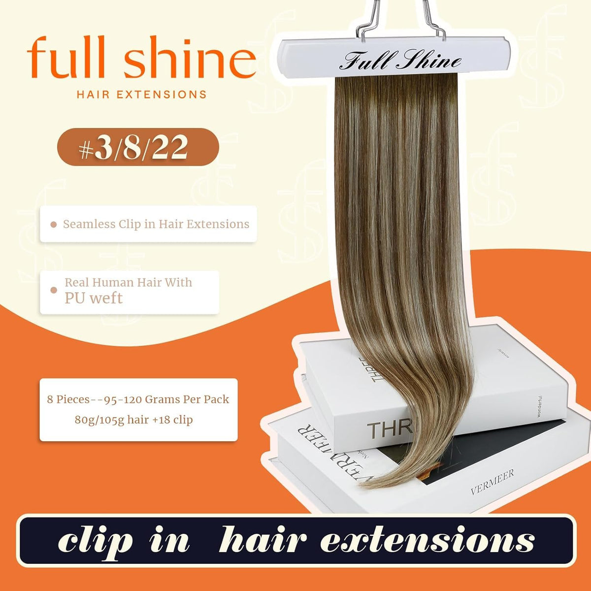 Close-up of Full Shine Clip in Extensions showing the PU weft