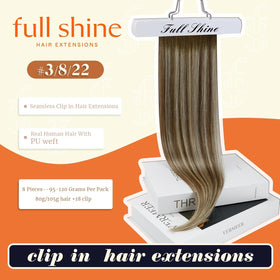 Close-up of Full Shine Clip in Extensions showing the PU weft
