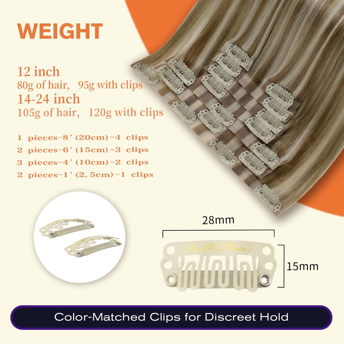 Close-up of Full Shine Clip in Extensions texture