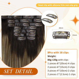 Close-up of Full Shine Clip In Hair Extensions 20 Inch Balayage weft